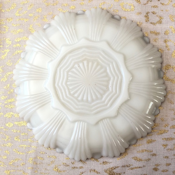 Vintage Milk Glass 12 Deviled Egg Plate Gold Trim Ornate 10" - Picture 2 of 8